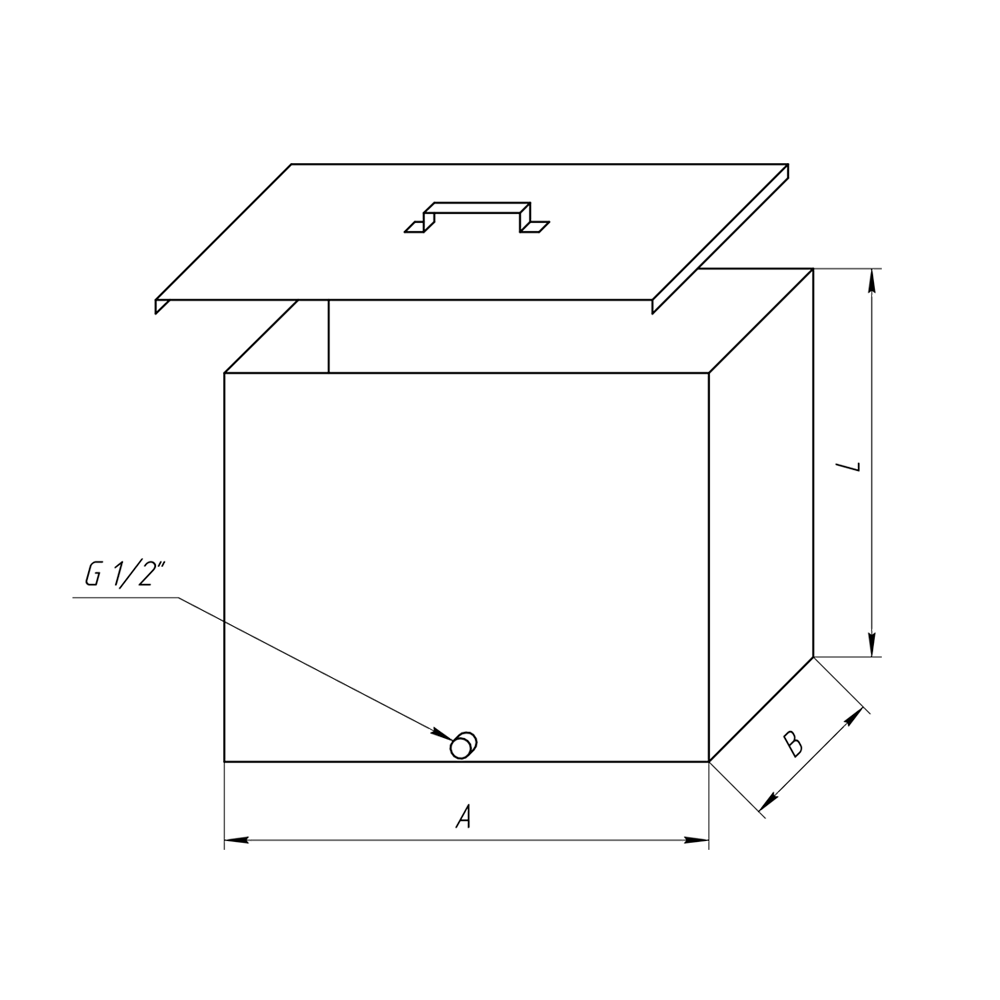 Бак "Комфорт" (AISI 201/1.0) прямоугольный на трубе 55л Ф115